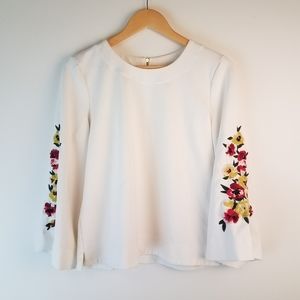 Ann Taylor Embroidered Bell Sleeve Top S